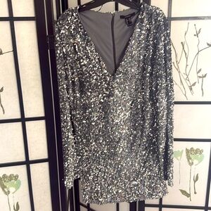 Silver Sequin Lined Mini Dress